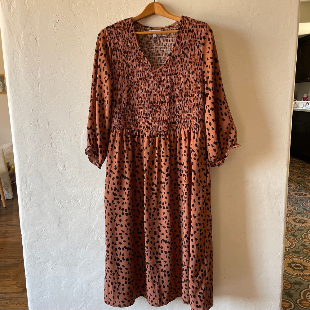 Leopard midi dress with 3/4 sleeves size XL